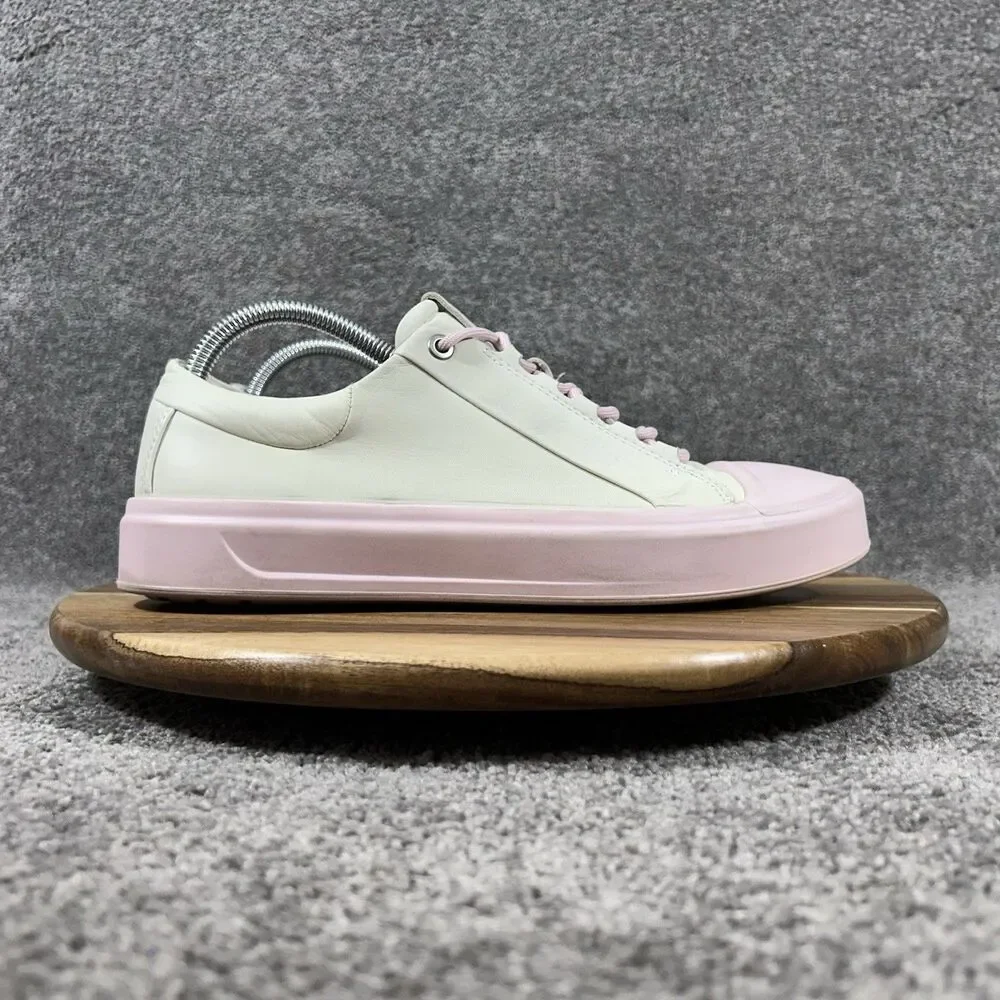 ECCO Flexure T-Cap Low Woman’s Size 39 White Rose Pink Leather Shoes No Insoles